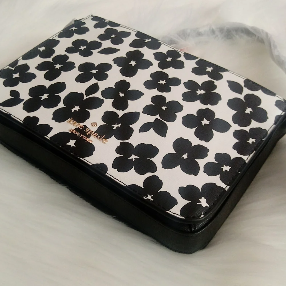 ♠NWT♠ Kate Spade Darcy Small Slim Black and White Floral Crossbody Bag - Picture 15 of 15